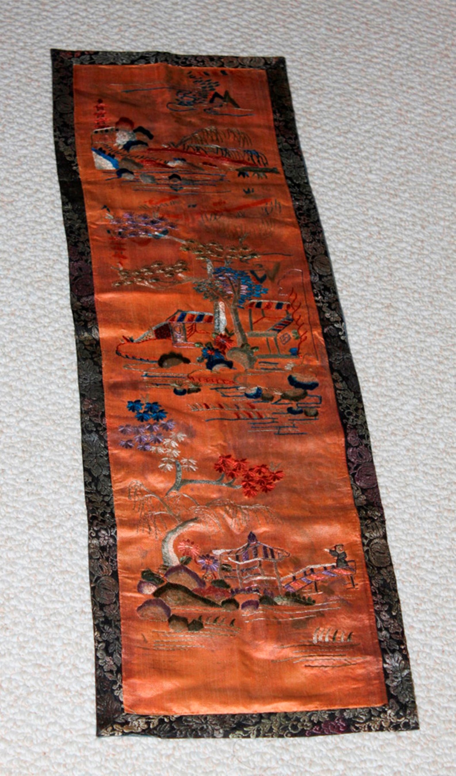 Antique Chinese 19th Century Silk Textile: 35 1/2" x 10 1/2".