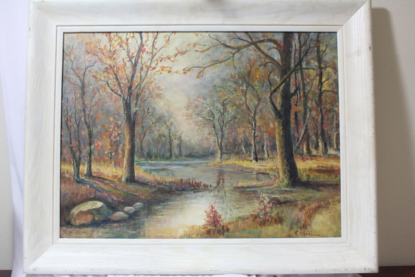 A Signed C.Septfonds Oil on Board Painting: Beautiful color - overall= 28 1/4" x 23 1/2" - vintage