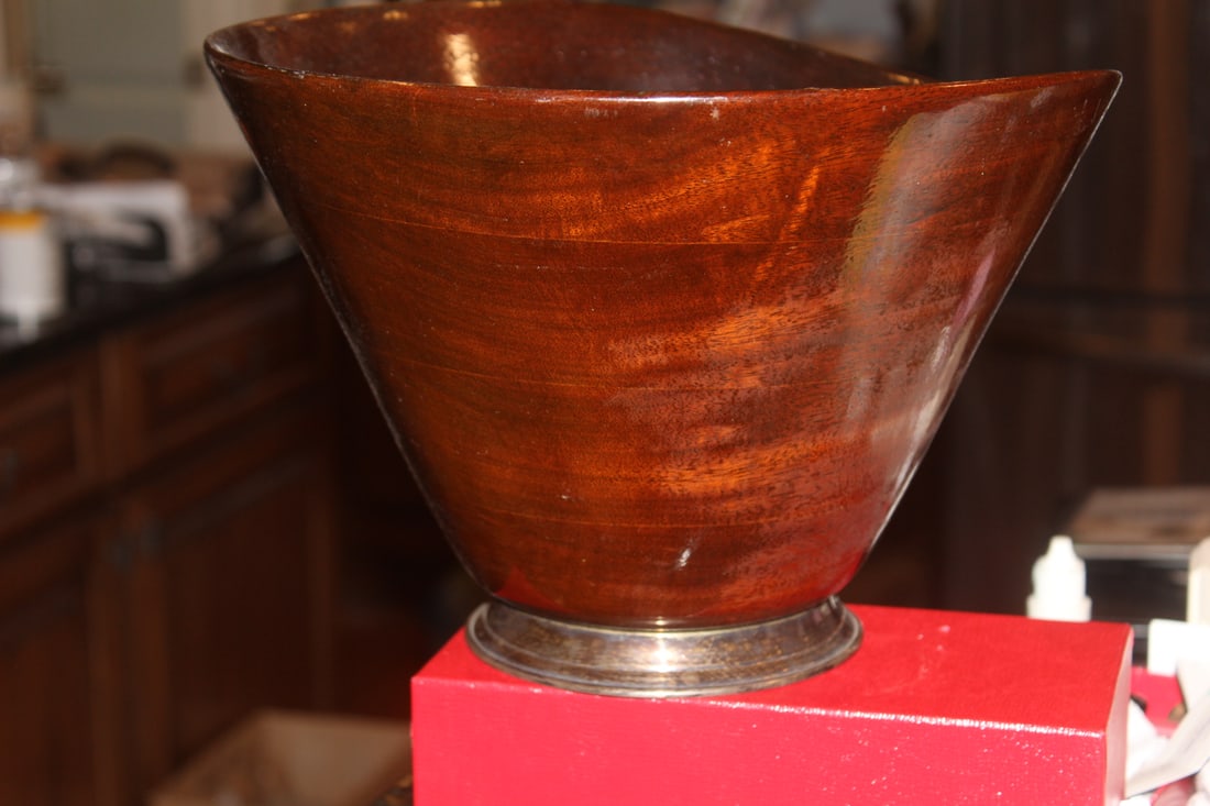 Sterling Bottom Rim Wooden Bucket: 7 3/4" tall by 11 1/4" in diameter