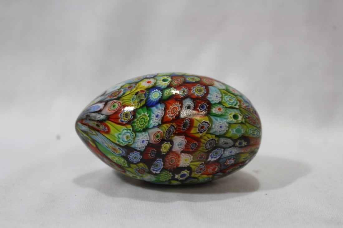A Millifiori Glass Egg: 3" across