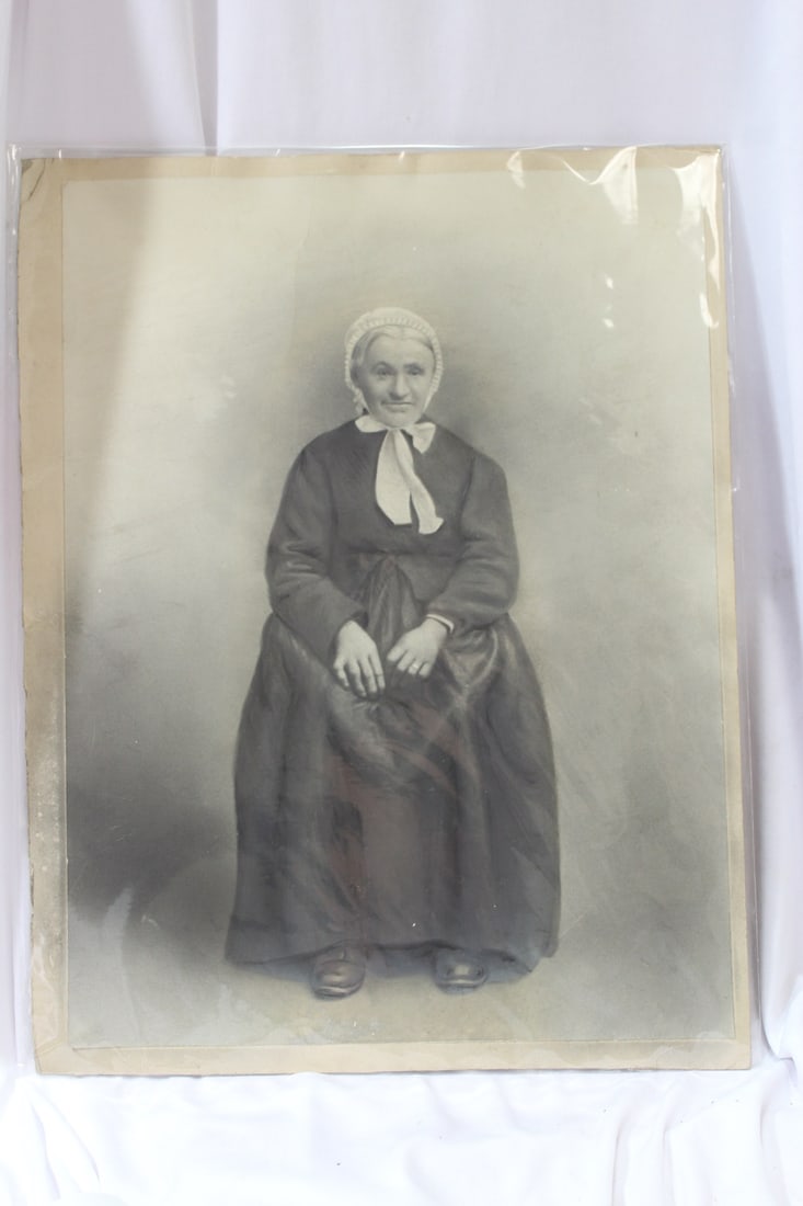 An Antique/Vintage Black and White Photo: possibly charcoal - photo of a woman/ancestor - picture itself= 16" x 12"