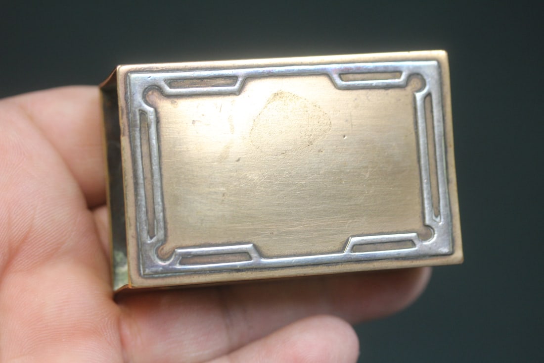 Match box holder: art deco period sterling on bronze, 2 3/8" across