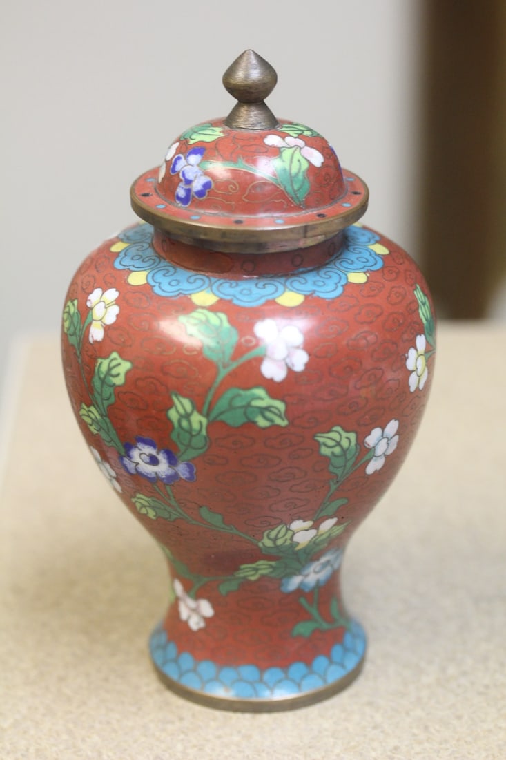 Antique Chinese Cloisonne Jar: marked China - approximately 100 years old - 6 1/4 inches tall
