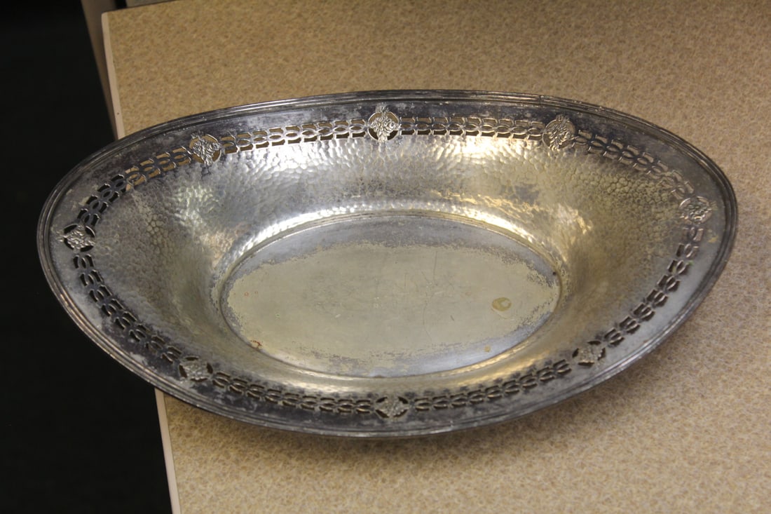 Silverplate Reticulated Vegetable Bowl: hand hammered - Sheffield - 10 3/8" wide