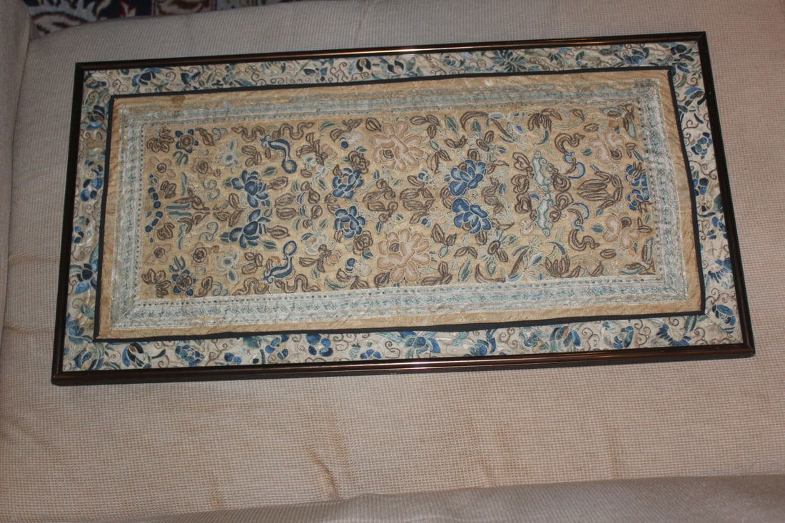 Framed Chinese Embroidery: 19th century - overall= 24 1/2" x 12 5/8"