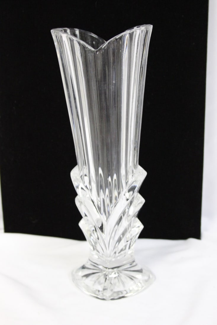 A Heart Shaped Pressed Glass Vase: 8" tall