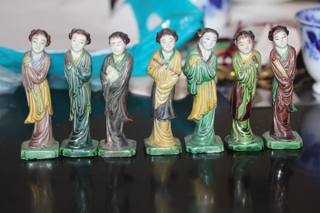 Antique Chinese Set of 7 Porcelain Beauties: marked "China" - 4 inches tall each - late 19th to early 20th century