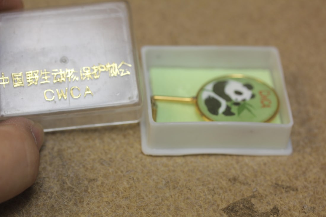 A Vintage Panda Pin: inside a box