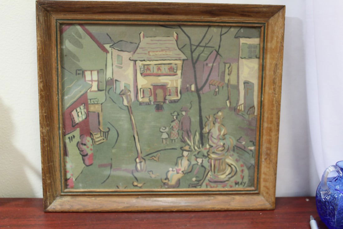 An Old Framed Print: or pastel or other medium by May - overal= 15 1/4" x 13 1/4"