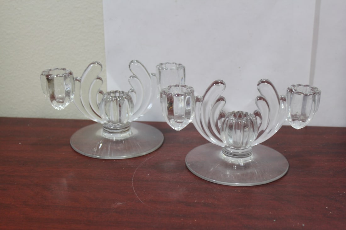 Set of Candle Holders: either Cambridge or Heisey - 3 candle holders each - 7 inches across
