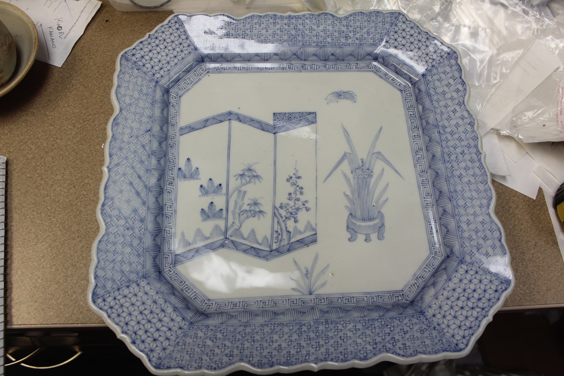 Antique Large Japanese Imari Square Tray: 15 3/8" square