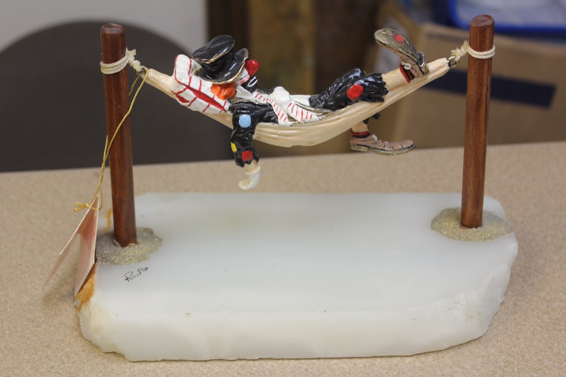 Ron Lee Clown Sleeping in Hammock: 10 1/4" across - signed