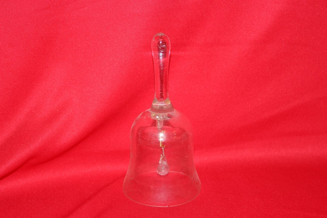 An Etched Glass Bell: 6" tall - x 3" in diameter