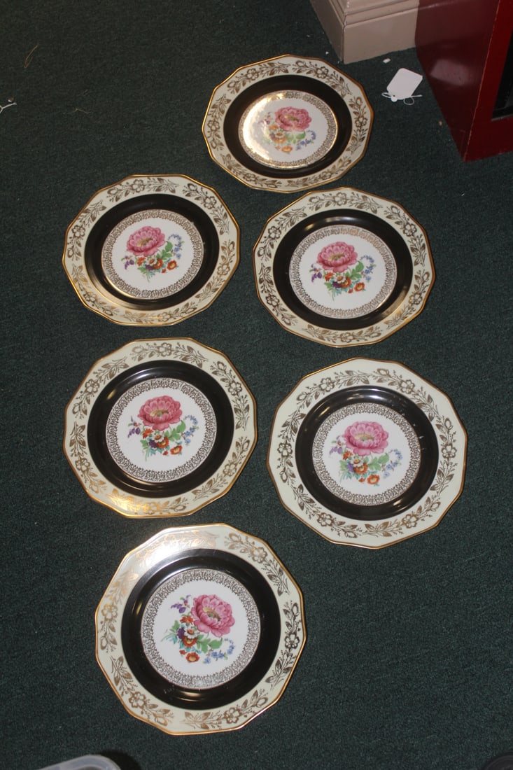 Set of 6 Schumann Bavaria Rose Plates: 11 inches in diameter each