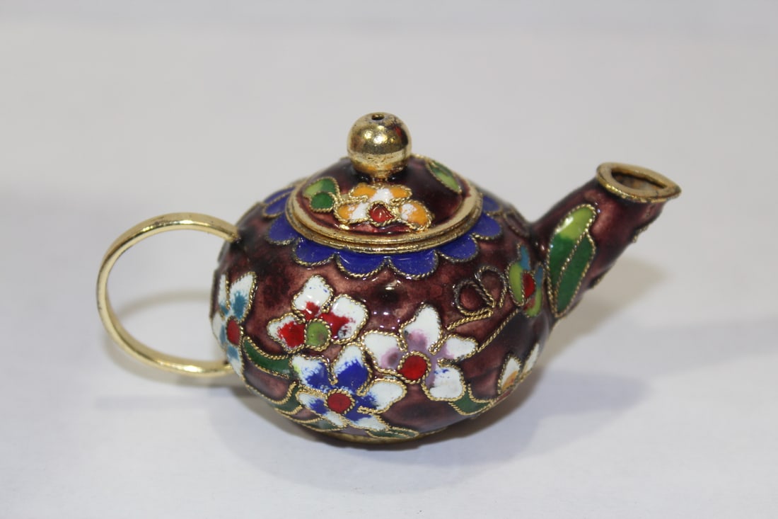A Small Chinese Cloisonne Teapot: 3 1/4" across