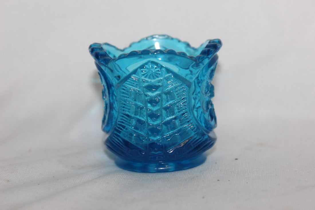 A Blue Glass Toothpick Holder: 2" tall