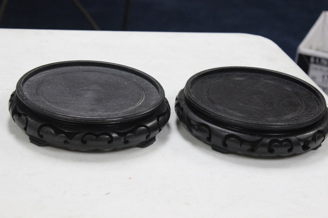 Pair of Carved Wood Stands: Appears to have some age. 6 1/8" diameter apiece.