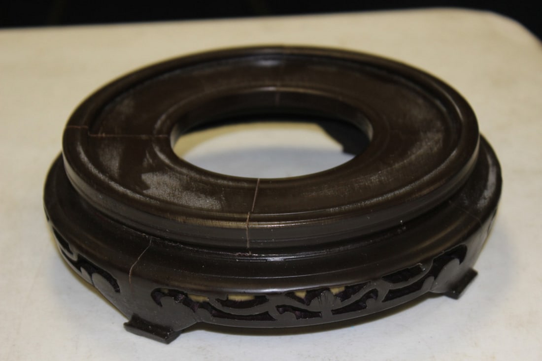 Carved Wood Stand: 5 3/4" inside diameter.