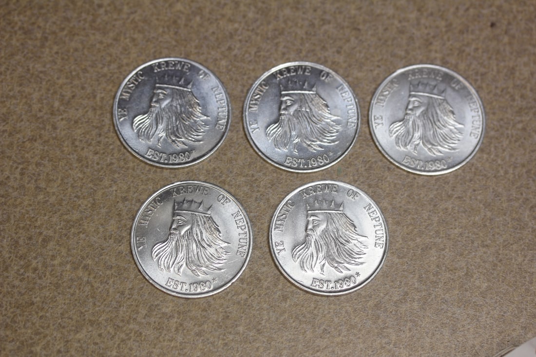 Lot of 5 Gasparilla Coins: Aluminum souvenir coins