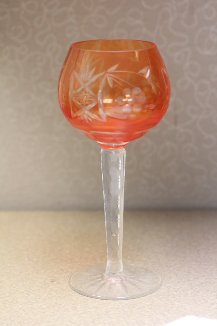 Orange Cut Glass Goblet: 7 1/2" tall - beautifully designed