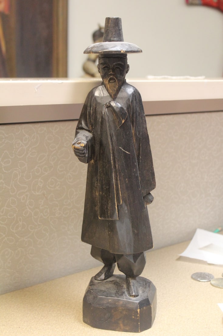 Wooden Oriental Man: porobably was once holding a stick - 16" tall