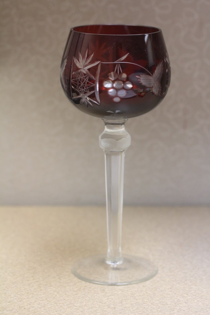Ruby Red Cut Glass Goblet - 2