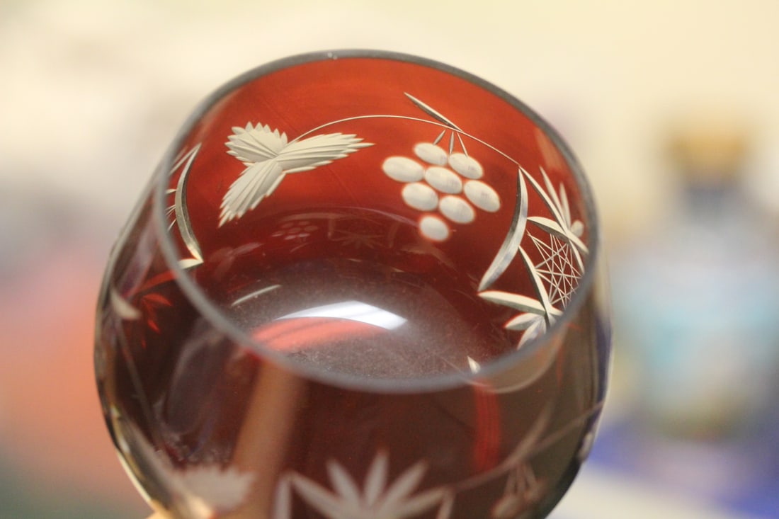 Ruby Red Cut Glass Goblet - 4