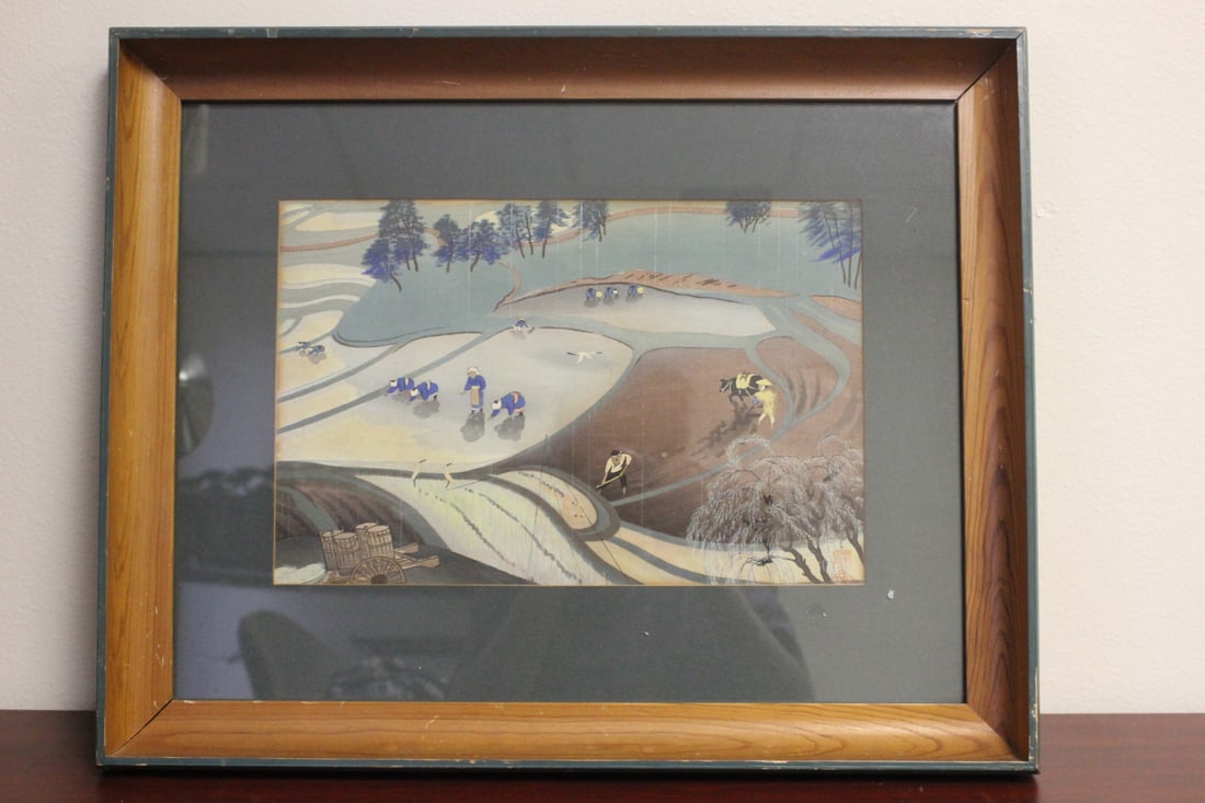 A Signed OHNO Bakufu Woodblock Print: probably 1950's - overall= 22 1/4" x 16 3/4" - sight= 14" x 9 1/2"