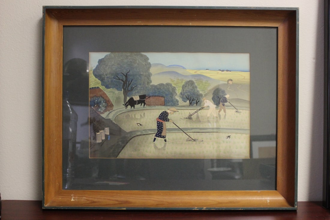 A Signed OHNO Bakufu Woodblock Print: probably 1950's - overall= 22 1/4" x 16 3/4" - sight= 14" x 9 1/2"