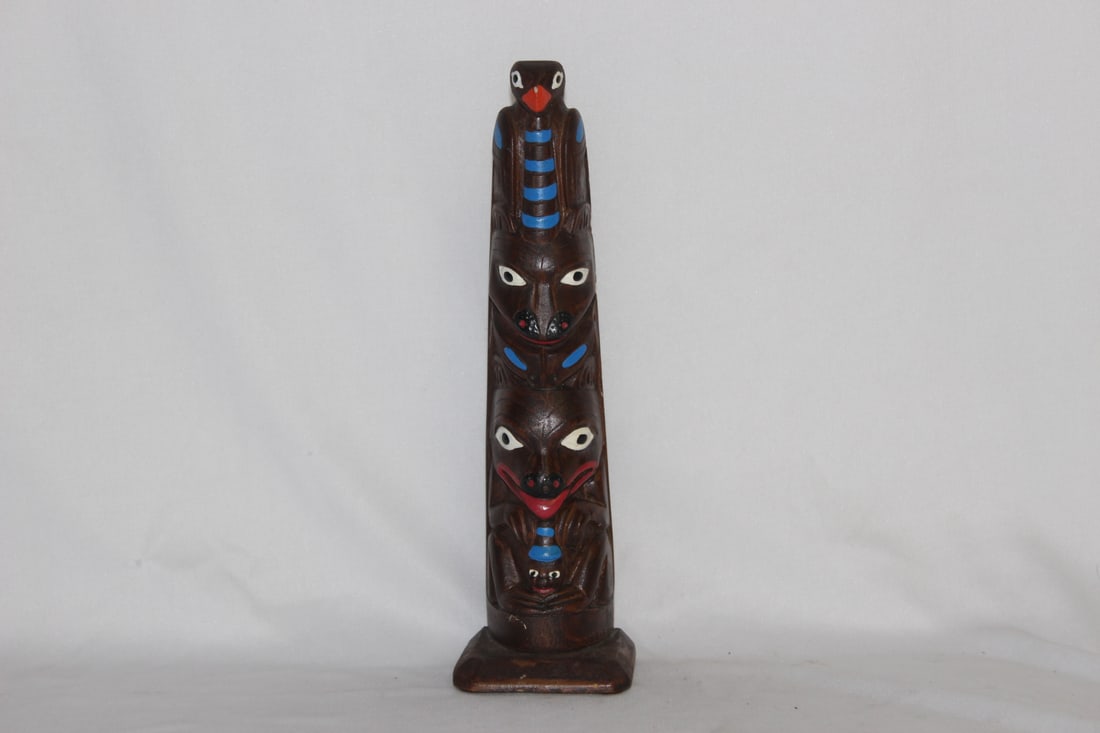 A Wooden Totempole: 9 1/4" tall