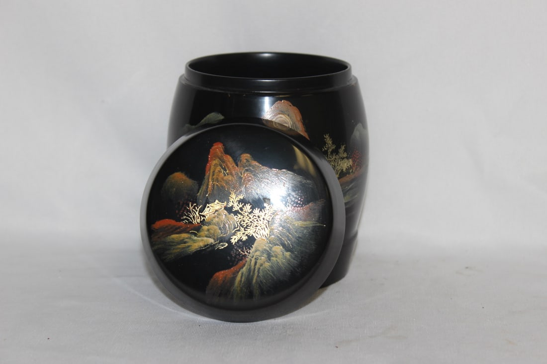 Asian Lacquer Drum Container - 2