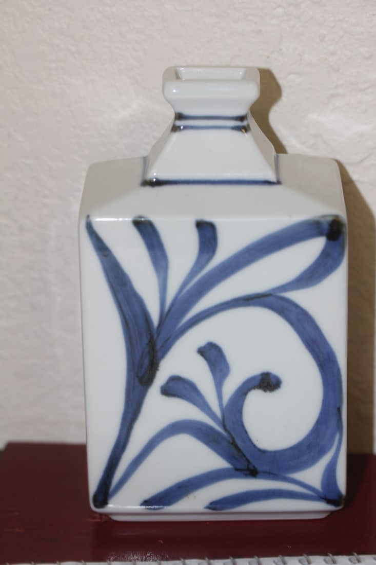 JapaneseBlue and White Bottle: possibly Fukugawa - 6 1/8" tall