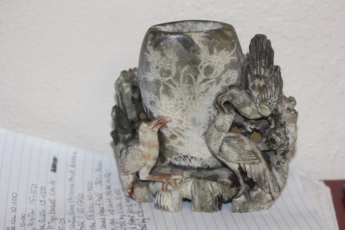 Chinese Soapstone Vase: well carved - 5 1/2" tall