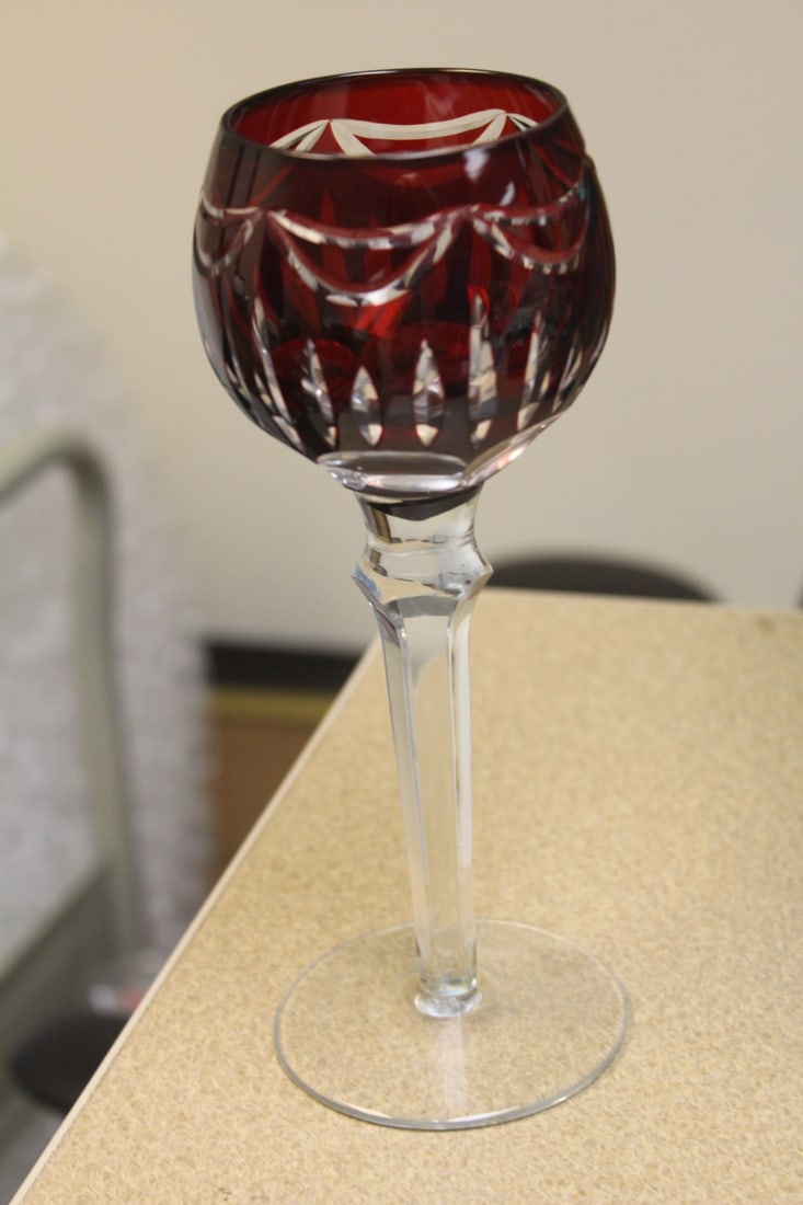 Ruby Red Cut Glass Goblet - 3