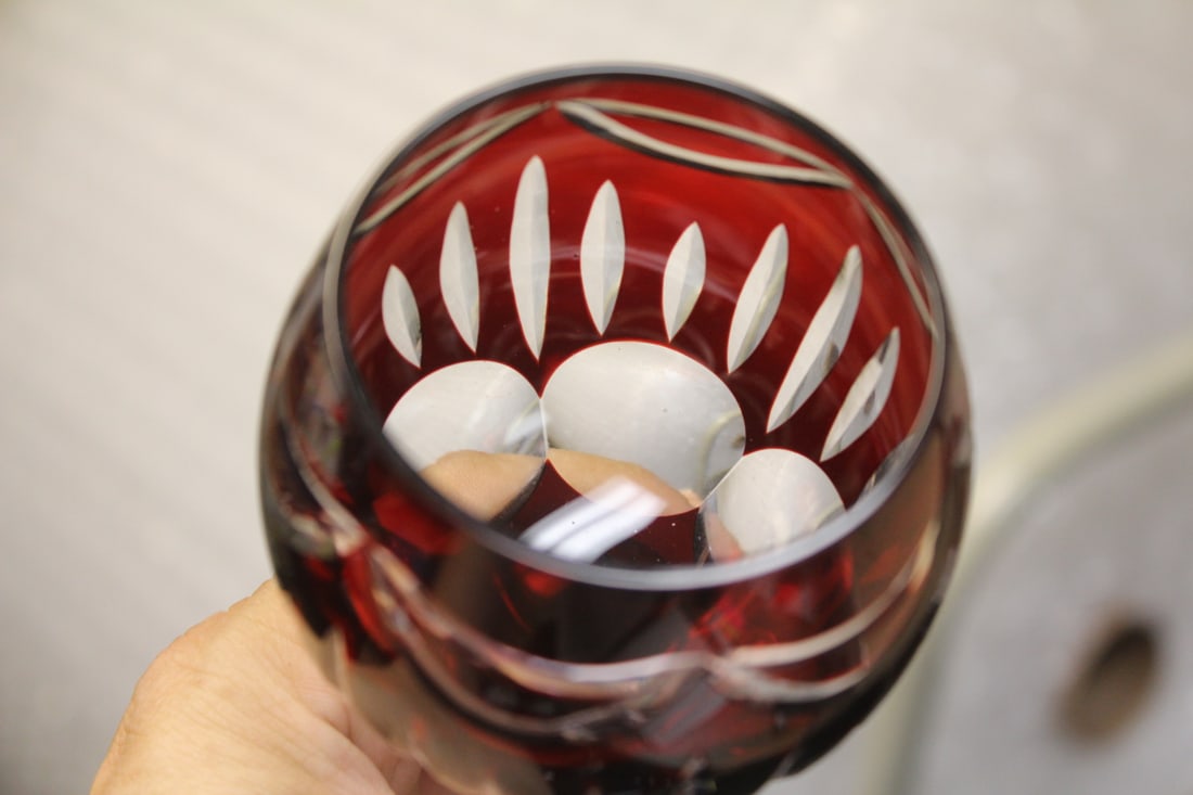 Ruby Red Cut Glass Goblet - 4