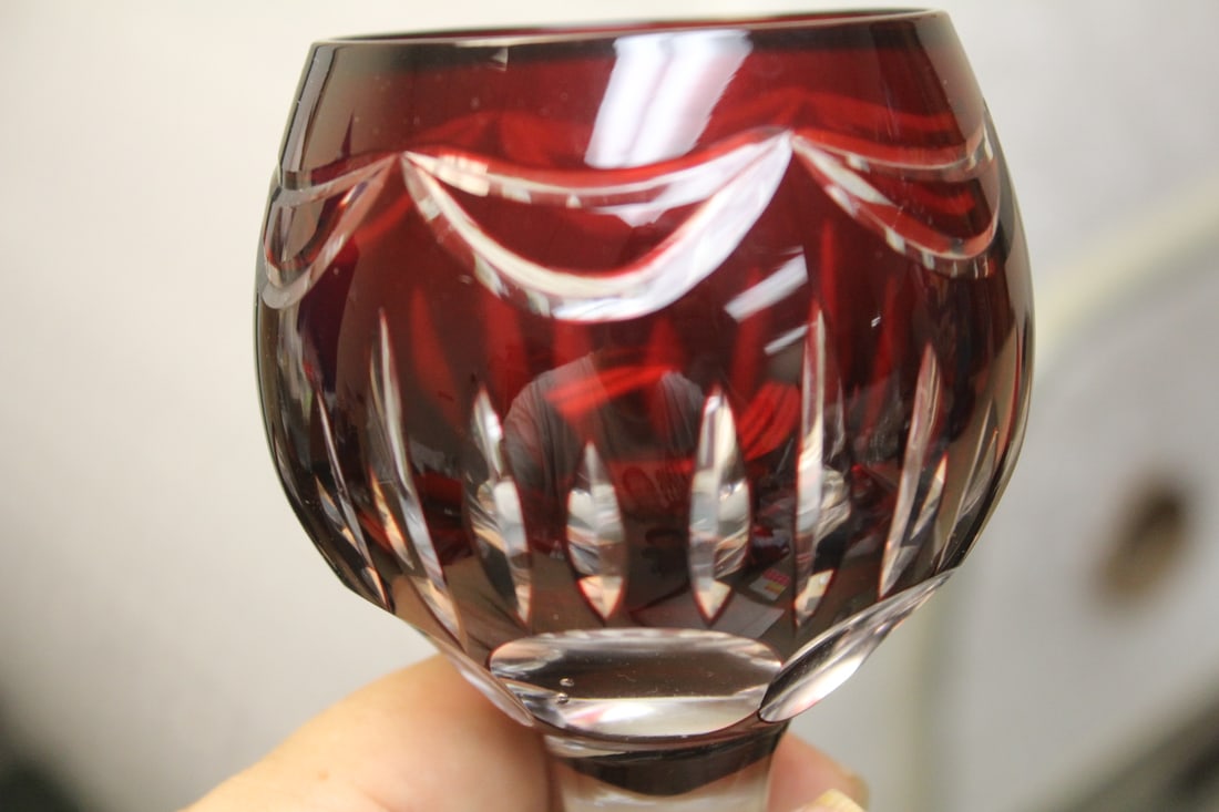 Ruby Red Cut Glass Goblet - 5