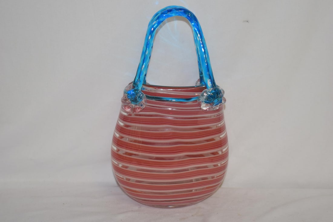 An Art Glass Basket: 10" tall