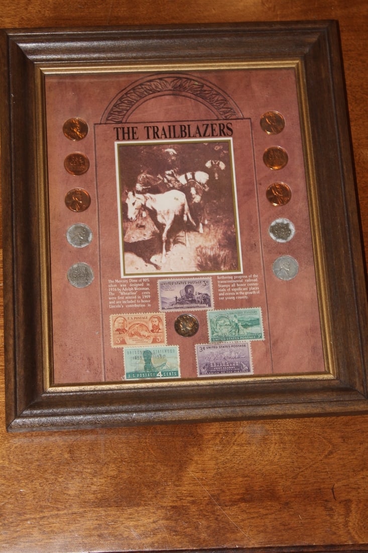 The Trailblazers Coin and Stamp Set: framed - overall= 12" x 10"