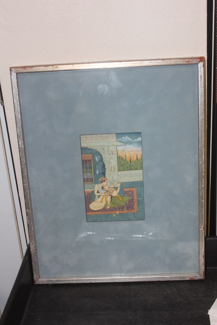 Indian Pastel Painting on Paper: framed - overall= 14 3/4" x 11 1/2" - sight= 5 3/4" x 3 1/2"