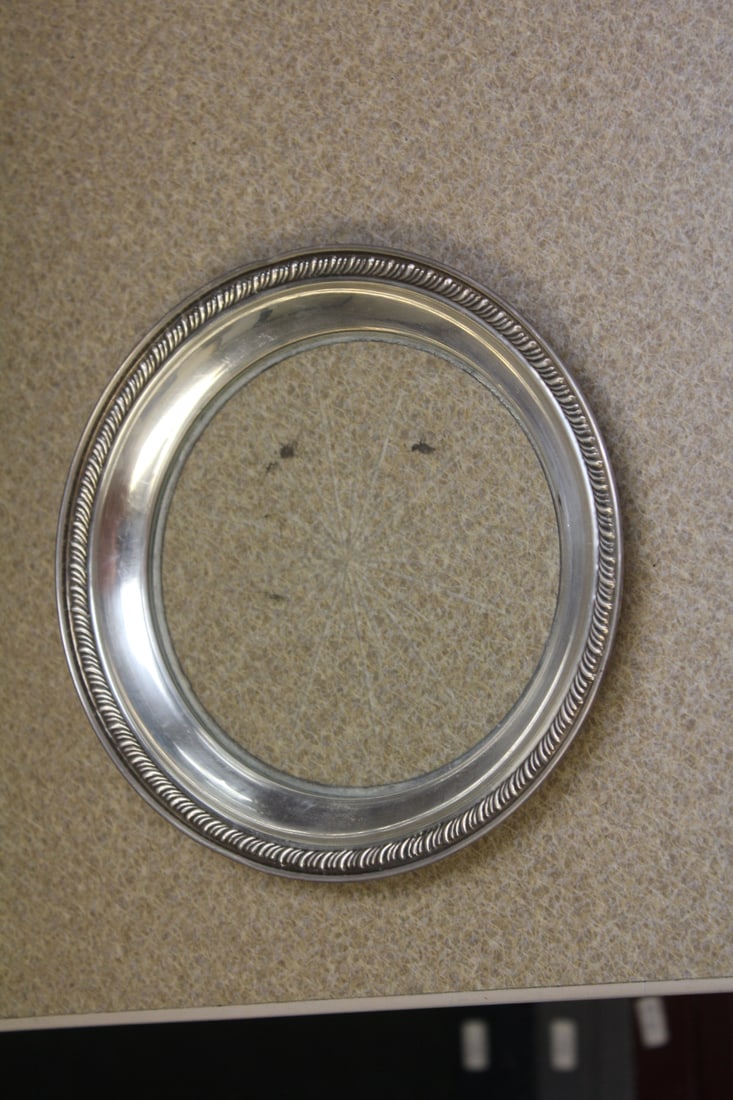 Sterling Rim and Etched Glass Plate/Coaster: 5 1/2" in diameter