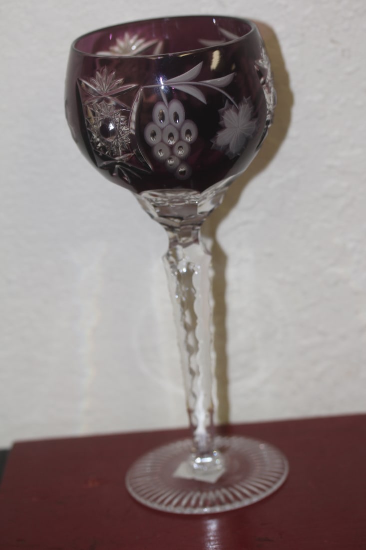 Amethyst Color Cut Glass Goblet: 8 1/2" tall