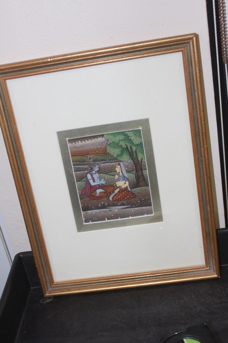 Indian Pastel Painting on Paper: framed - overall= 13 1/4" x 10 1/8" - sight= 3 5/8" x 4 7/8"