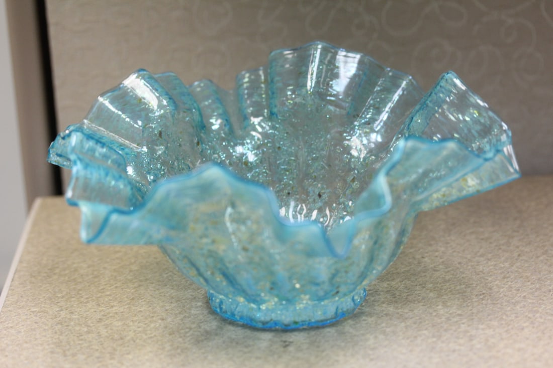 Antique/Vintage Foliated Artglass Bowl: possibly from the early 1900's - 7 5/8" in diameter