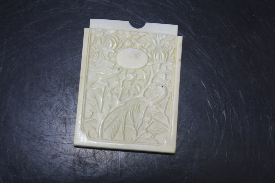 A Well Carved Chinese Bone Card Case: 19th century - please note: missing top - 3" tall