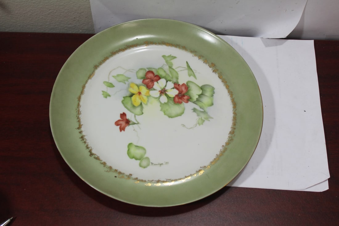 A Signed Hutschenreuther Plate: hand painted - 10 1/8" in diameter