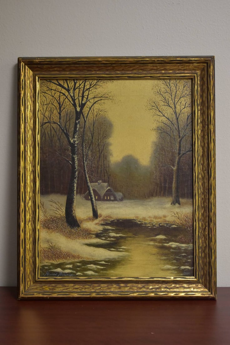 A 1934 Howard Melaney Oil on Canvas: signed and dated - overall= 21 3/4" x 17 3/4"