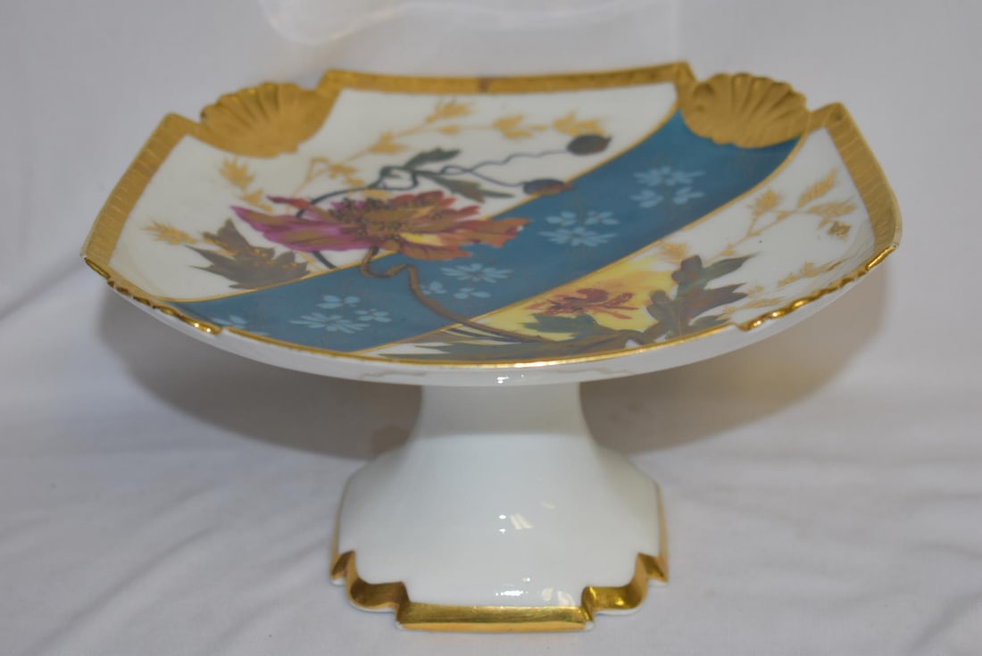 A Porcelain Square Tazzar: gold gilted - 19th century - possibly Limoges -4 3/4" tall x 8 1/2" square