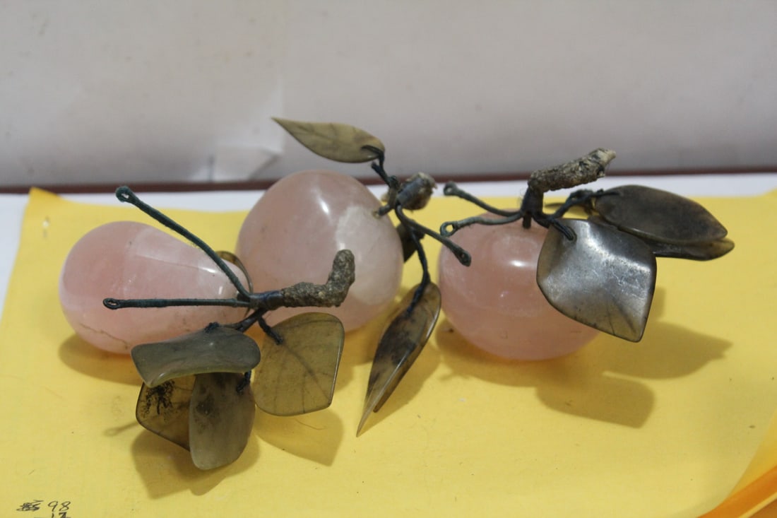Lot of 3 Chinese Jade and Quartz Fruits: as shown