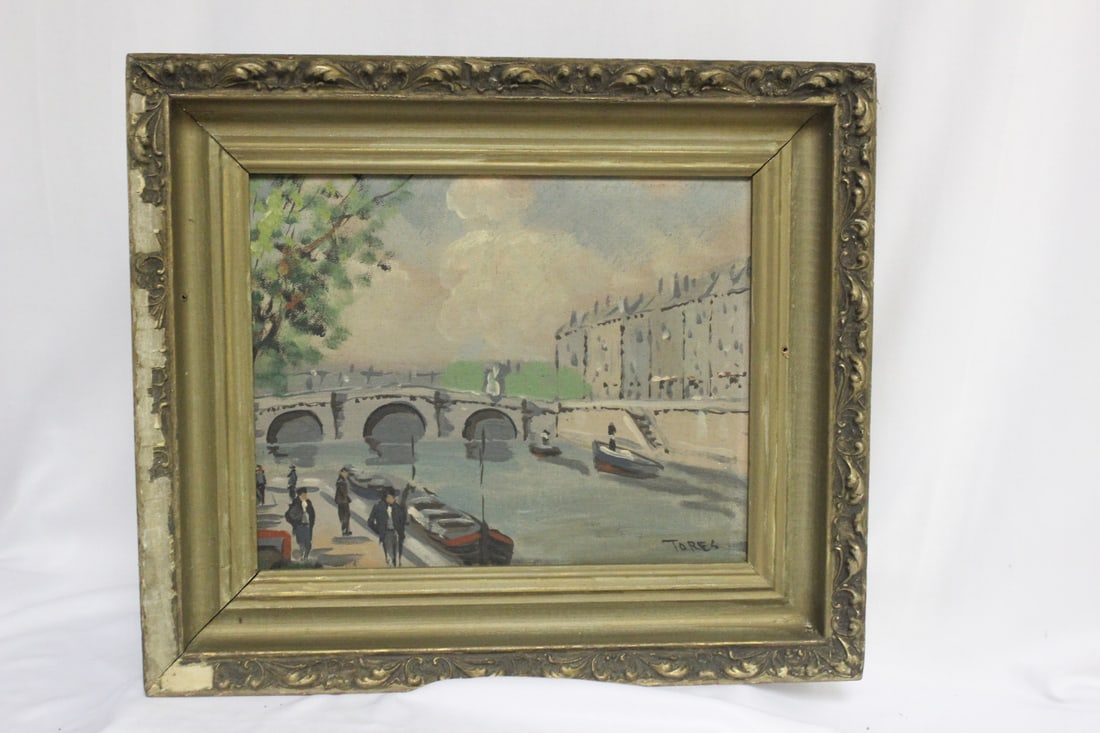 An Antique/Vintage Oil on Board: signed: Tores - overall= 13 1/2" x 11 3/4"