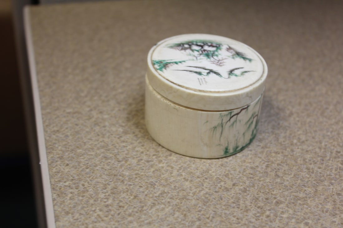 Signed Bone Box: hand painted - 2 1/4" in diameter